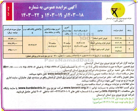 مزایده فروش کنتور اسقاط ... نوبت دوم