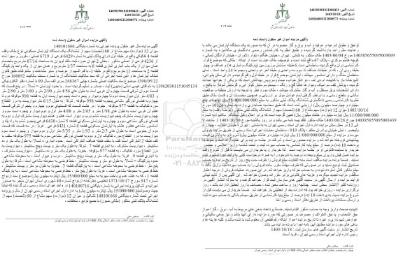 مزایده فروش میزان 12 (دوازده) سهم مشاع از 60 (شصت) سهم از ششدانگ یک دستگاه آپارتمان مسکونی