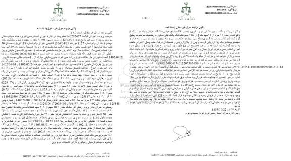 مزایده مقدار 37 جزء از 63 سهم مشاع از 216 سهم ششدانگ یک قطعه خانه تحت پلاک ثبتی شش هزار و دویست و بیست و نه فرعی از یک اصلی