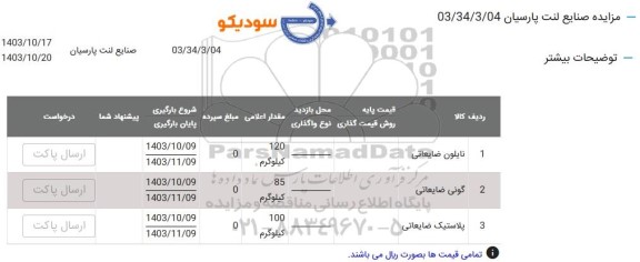 مزایده نایلون ضایعاتی و ... شرکت صنایع لنت پارسیان