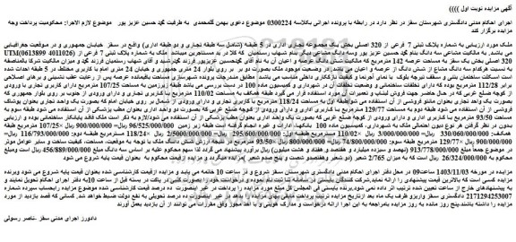 مزایده پلاک ثبتی 7 فرعی از 320 اصلی بخش یک مجموعه تجاری اداری 
