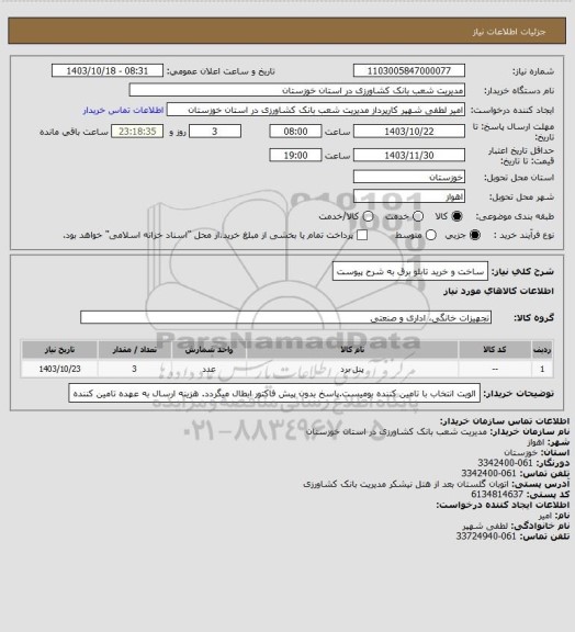 استعلام ساخت و خرید تابلو برق به شرح پیوست