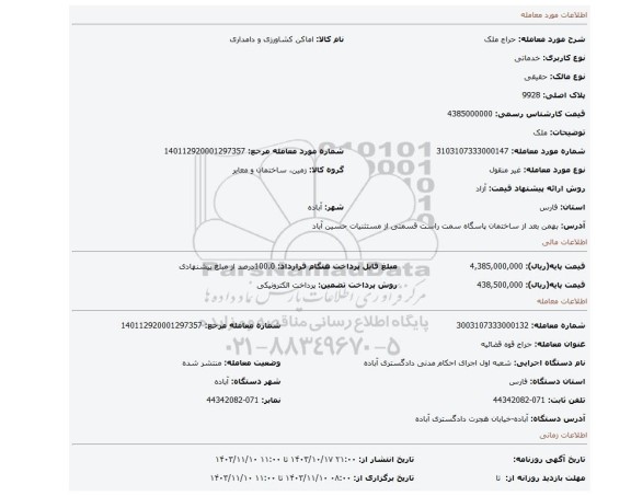 مزایده، ملک