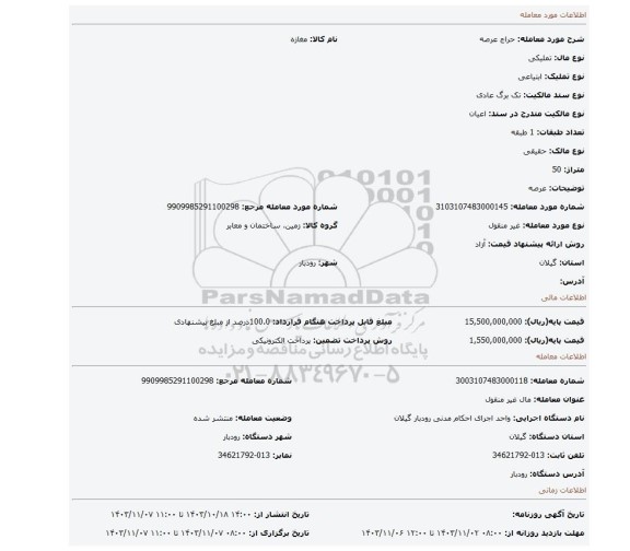 مزایده، عرصه