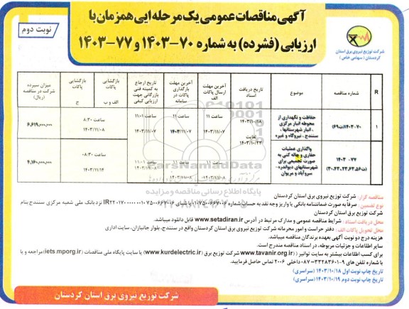 مناقصه حفاظت و نگهداری از محوطه انبار مرکزی... نوبت دوم 