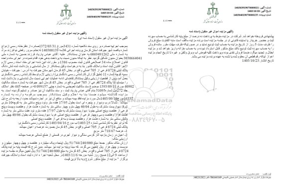مزایده ششدانگ پلاک ثبتی 8724 فرعی از 705 اصلی