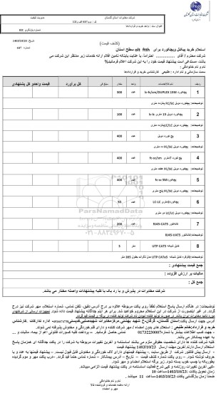 استعلام خرید پیکتل و پچکورد برای OLT FTTH سطح استان 