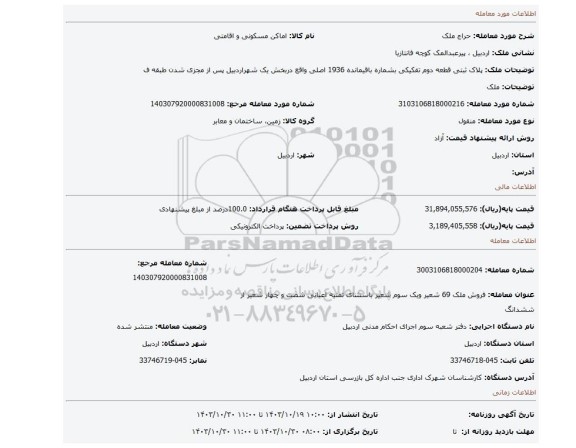 مزایده، ملک