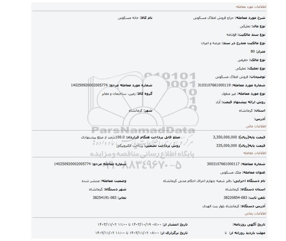 مزایده، فروش املاک مسکونی