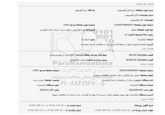 مزایده، کابل آلومینیومی