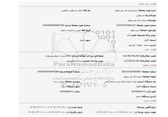 مزایده، مزایده مال غیر منقول