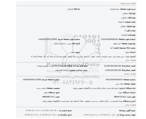 مزایده، آپارتمان