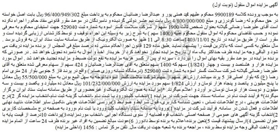 مزایده هزار و هشتصد و بیست و چهار (1/824) سهم 