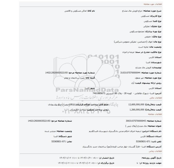 مزایده، فروش مال مشاع