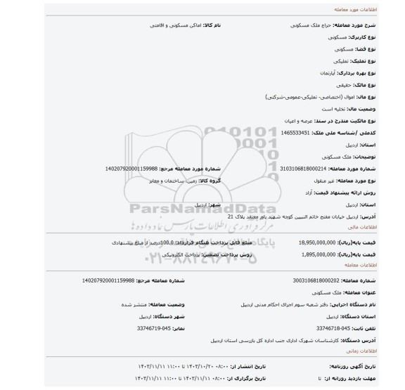 مزایده، ملک مسکونی