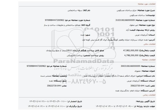 مزایده، ساختان مسکونی