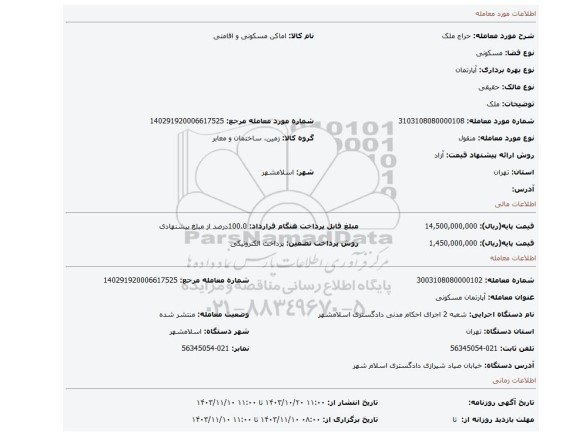 مزایده، ملک