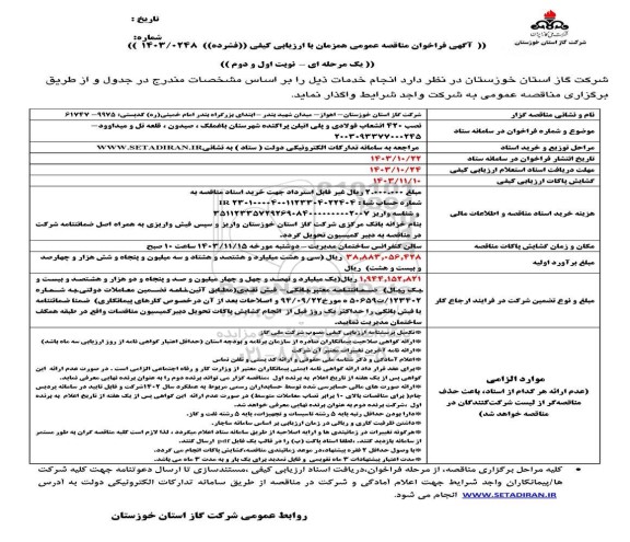 مناقصه نصب 420 انشعاب فولادی و پلی اتیلن پراکنده شهرستان ...
