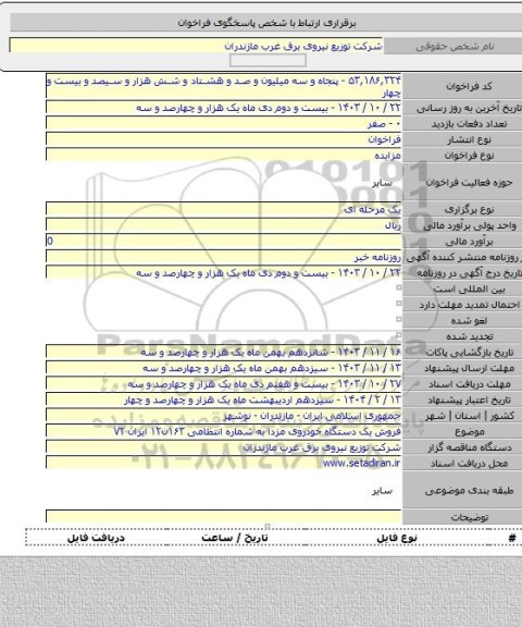 مزایده, فروش یک دستگاه خودروی مزدا به شماره انتظامی ۱۶۳ن۱۲ ایران ۷۲