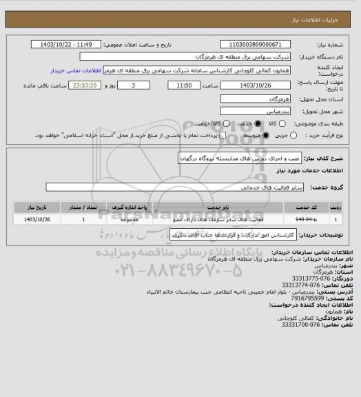 استعلام نصب و اجرای دوربین های مداربسته نیروگاه درگهان
