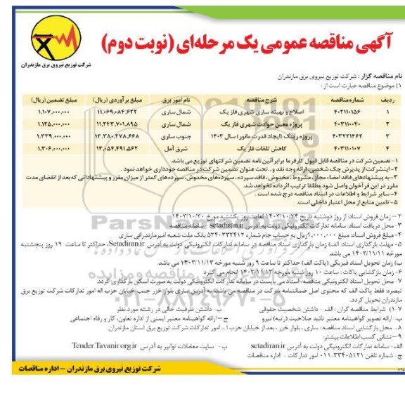مناقصه اصلاح و بهینه سازی شهری ... نوبت دوم 