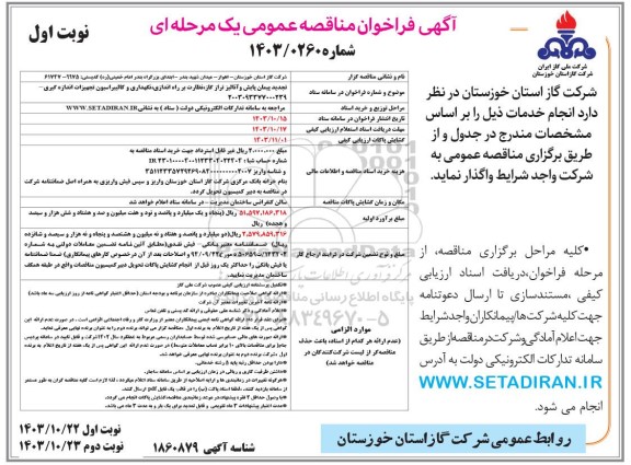 مناقصه پیمان پایش و انالیز تراز گاز ...