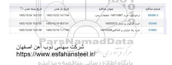 استعلام قطعات پمپ ....