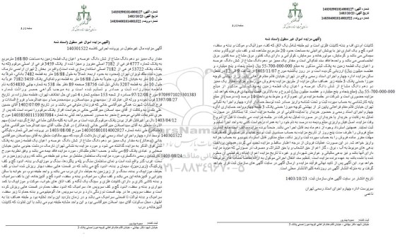 مزایده مقدار یک ممیز دو دهم دانگ مشاع از شش دانگ عرصه و اعیان یک قطعه زمین به مساحت 168/80 متر مربع