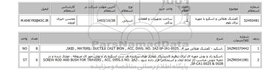استعلام کفشک هلالی و اسکرو با مهره برای بلوم