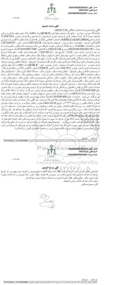 مزایده یکدستگاه خودرو سواری - هاچ بک مدل 1402 رنگ سفید مشکی