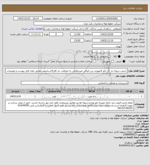 استعلام  اسلب دریچه دار دال نانو کامپوزیت بتن الیافی غیرترافیکی به ضخامت  حد اقل10سانتیمتر مطابق ابعاد فایل پیوست و توضیحات