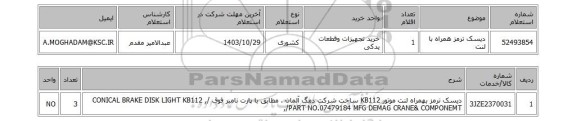 استعلام دیسک ترمز همراه با لنت