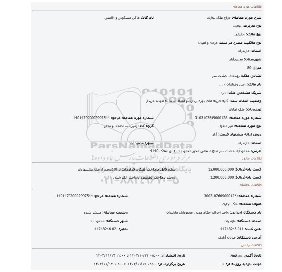 مزایده، ملک تجاری