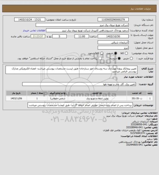 استعلام تعیین پیمانکار پروژه بهسازی سه روستای امور ستارخان- طبق لیست مشخصات پیوستی میباشد- امضاء الکنرونیکی مدارک پیوستی الزامی میباشد