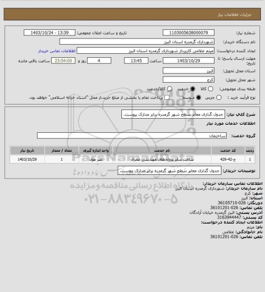 استعلام جدول گذاری معابر سطح شهر گرمدره برابر مدارک پیوست.