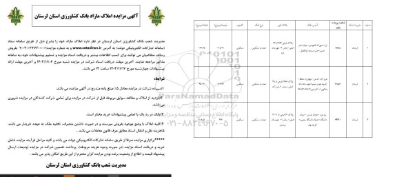 مزایده فروش املاک مازاد