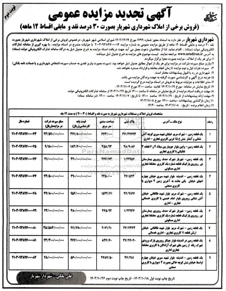 مزایده فروش برخی از املاک تجدید نوبت دوم 