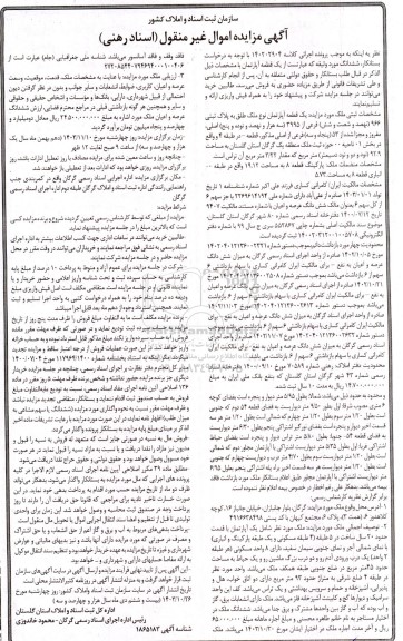 مزایده یک قطعه آپارتمان پلاک ثبتی 966 فرعی از 3995 اصلی