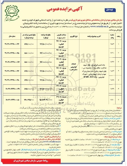 مزایده فروش تعدادی از واحد خدماتی شهرک خودرو