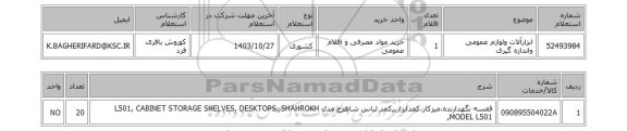 استعلام ابزارآلات ولوازم عمومی واندازه گیری