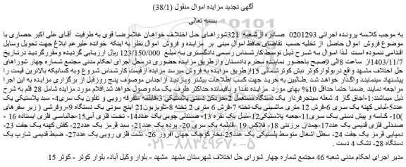 مزایده 1-اجاق گاز 4 شعله سینجرفردار یک دستگاه مستعمل و...