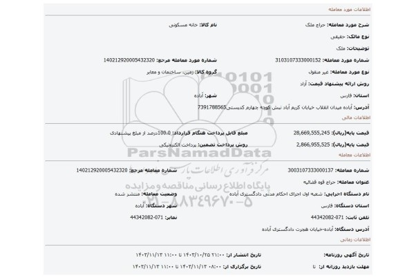 مزایده، ملک