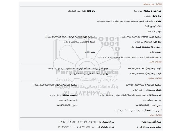 مزایده، ملک
