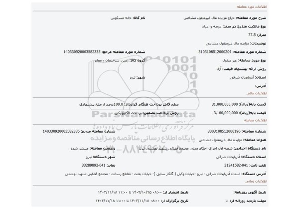 مزایده، مزایده مال غیرمنقول مشاعی