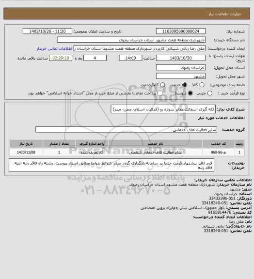 استعلام لکه گیری اسفالت معابر سواره رو (فدائیان اسلام- چمن- صدر)