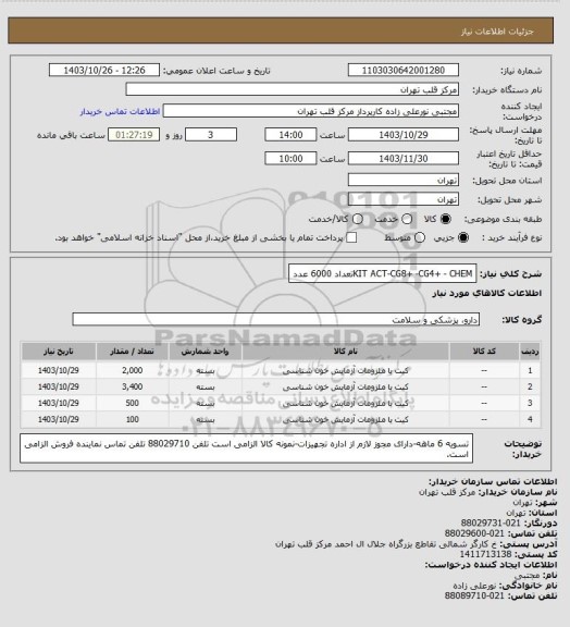 استعلام KIT ACT-CG8+ -CG4+ - CHEMتعداد 6000 عدد