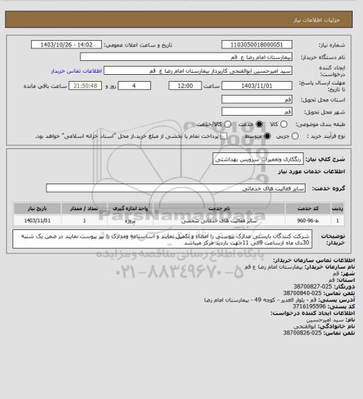 استعلام رنگکاری وتعمیرات سرویس بهداشتی