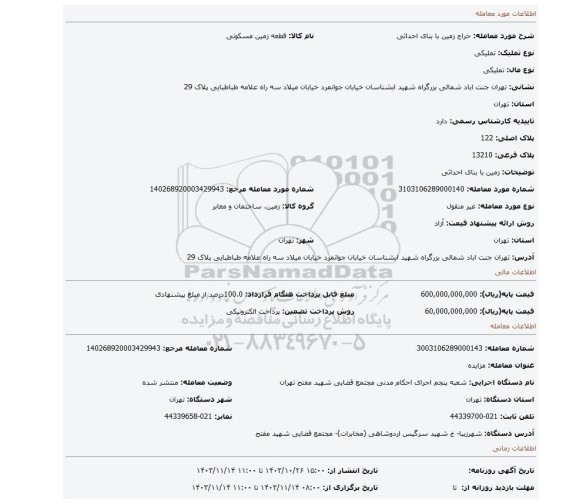 مزایده، زمین با بنای احداثی