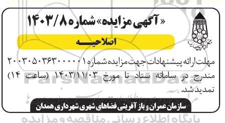 مزایده فروش هفت قطعه زمین مسکونی اصلاحیه