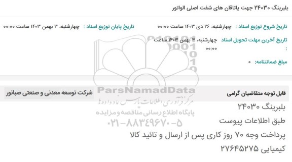 استعلام بلبرینگ 24030 